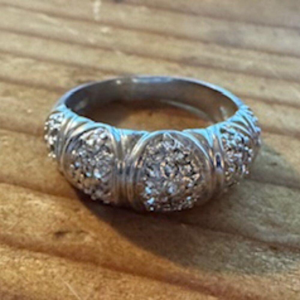 Vintage Sterling Silver 59 Round Diamond Domed Fancy Wedding Band Ring, Size 9